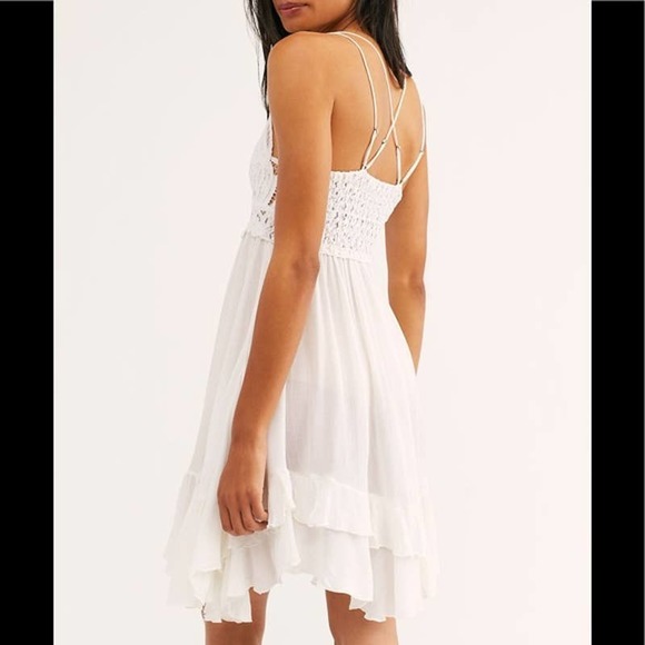 Free People Mini Dress Small White Adella Slip A-Line Lace Ruffle - Picture 5 of 16